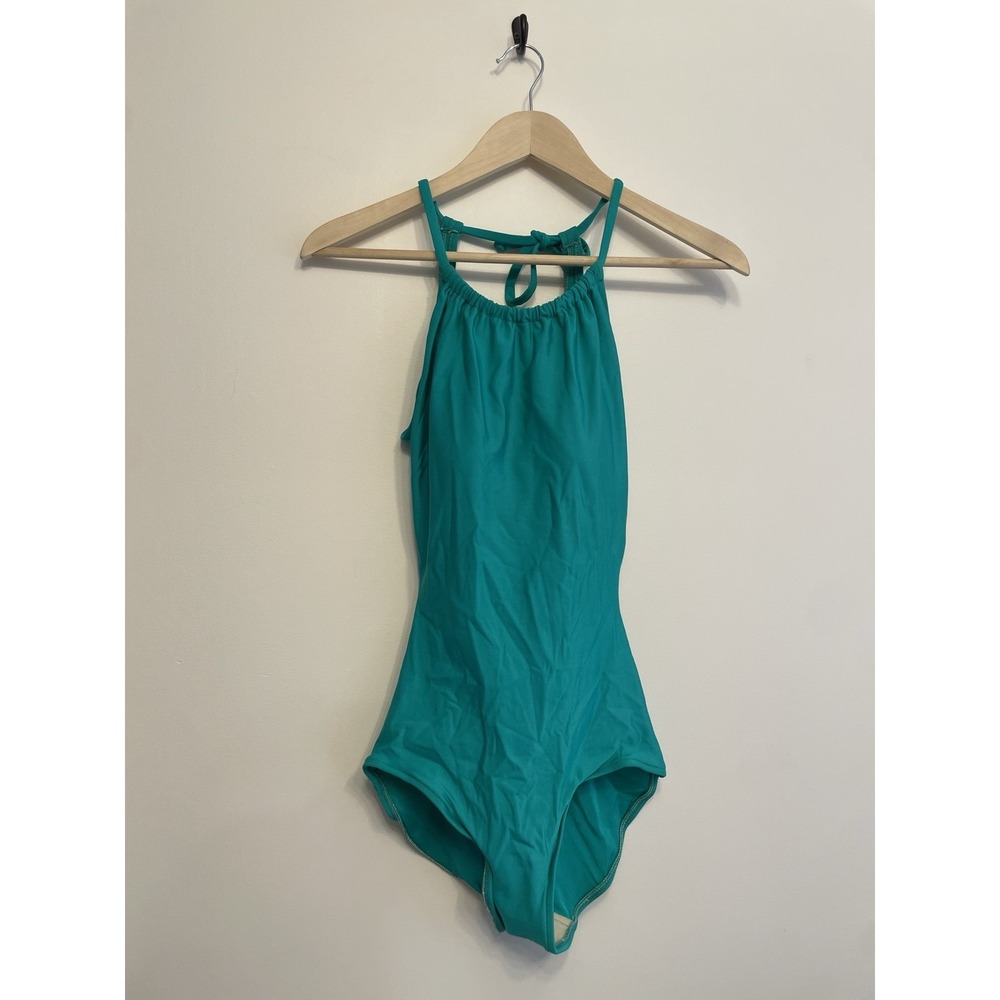 Vtg Perfection Fit By Roxanne Swimsuit Size 10/32 C Cup Green Halter Backless